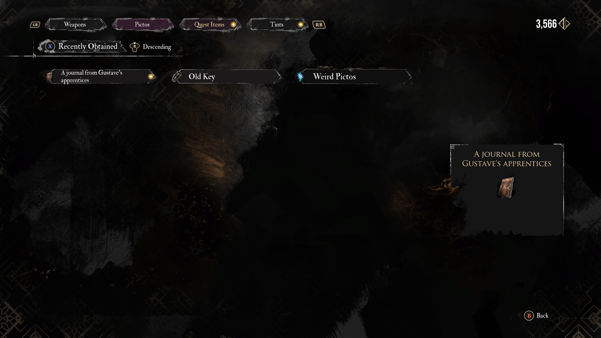 Quest items tab