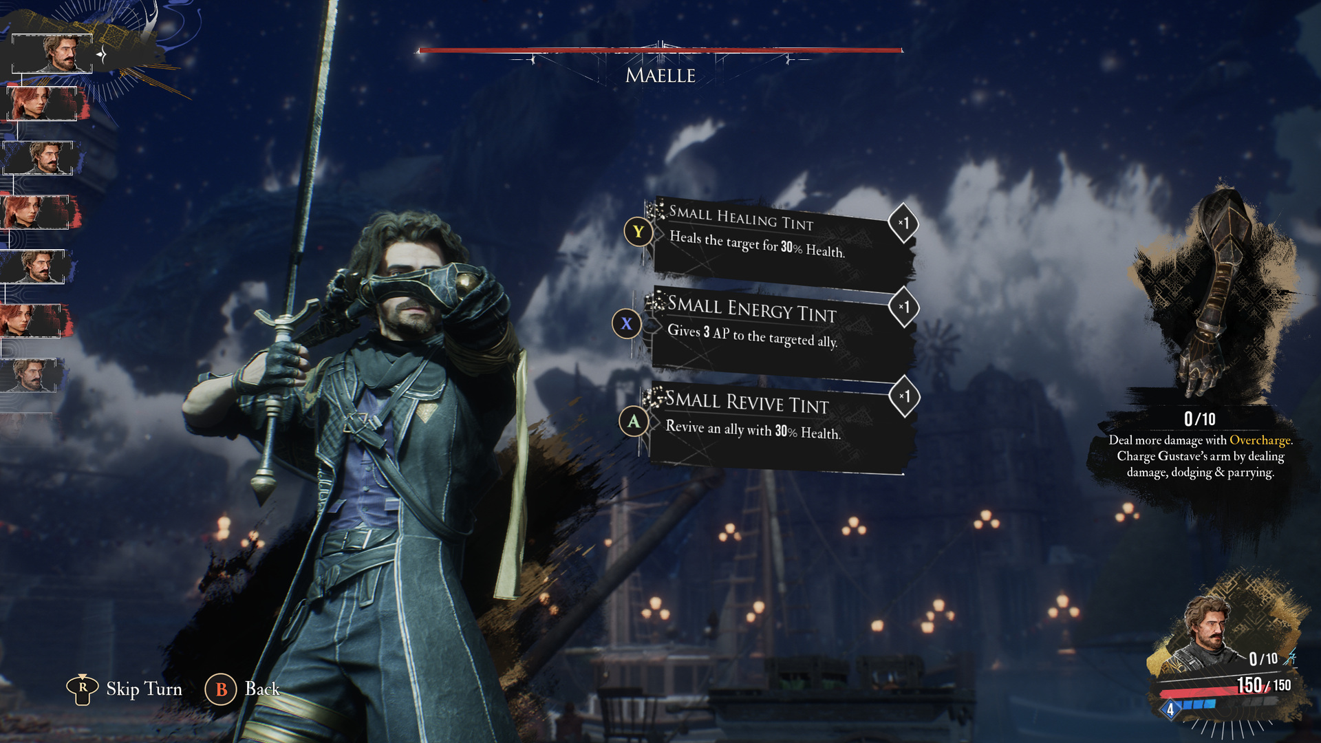 Combat item menu with three tint types