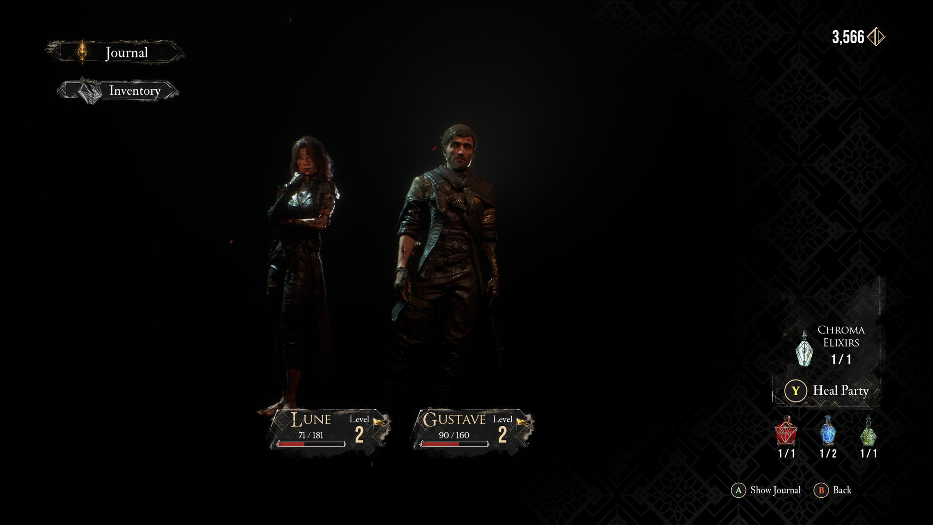 Pause menu with party status and Chroma total