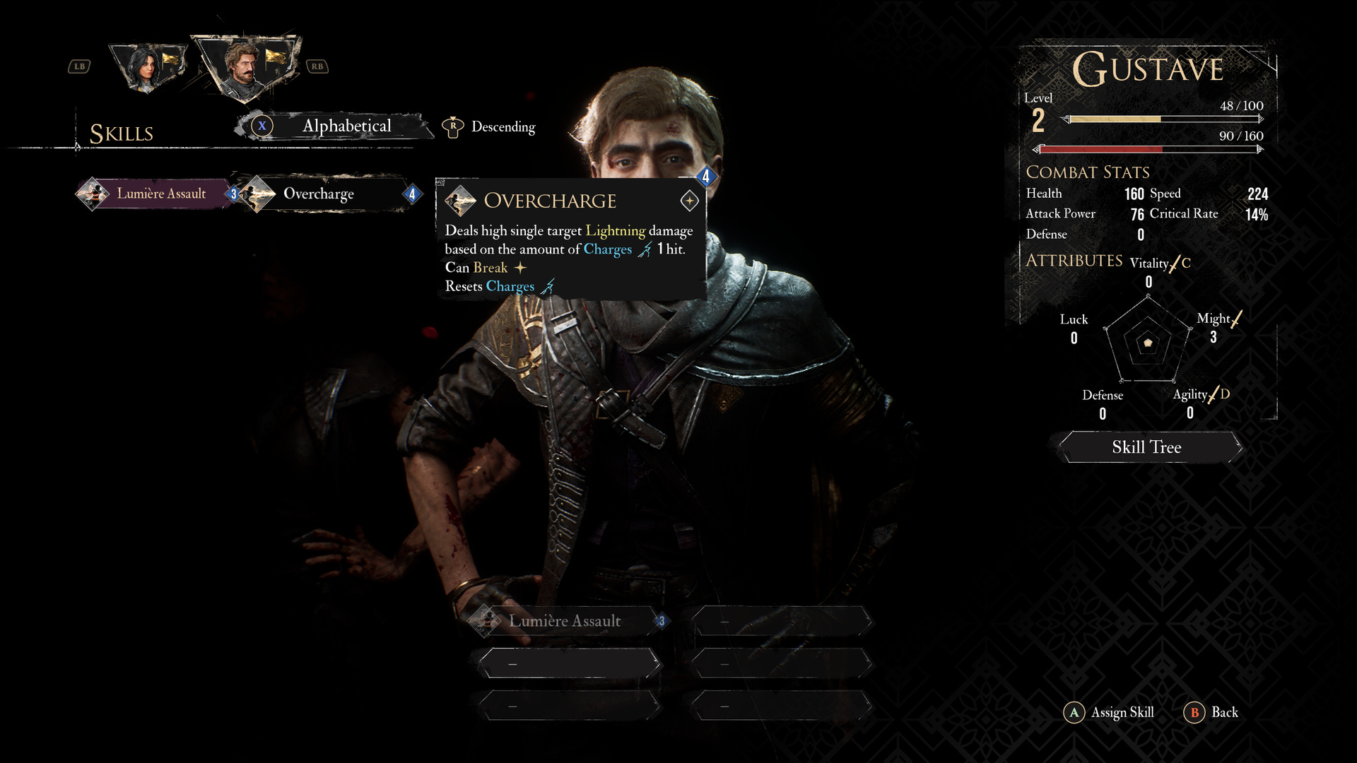 Overcharge tooltip in the skills menu