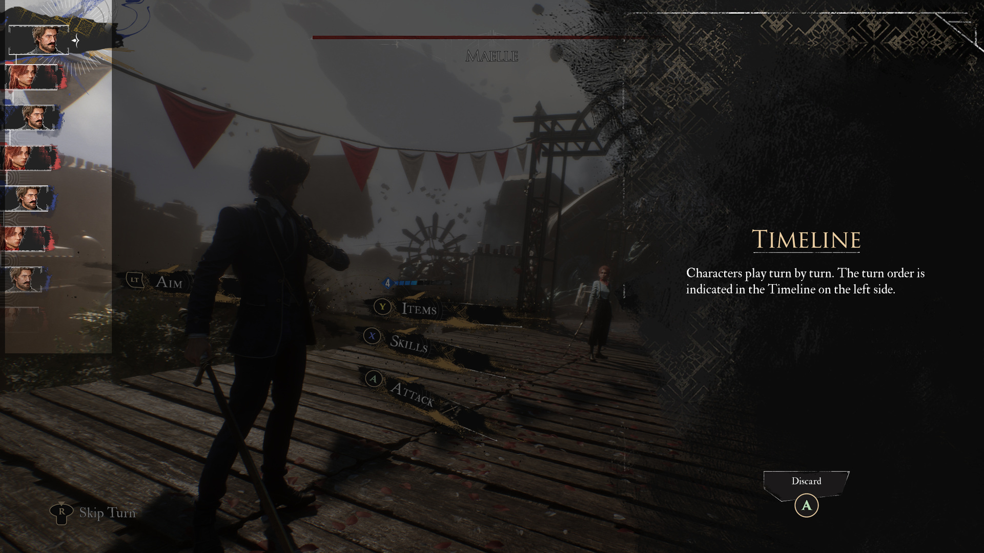 Timeline tutorial showing turn-order portraits on the left edge
