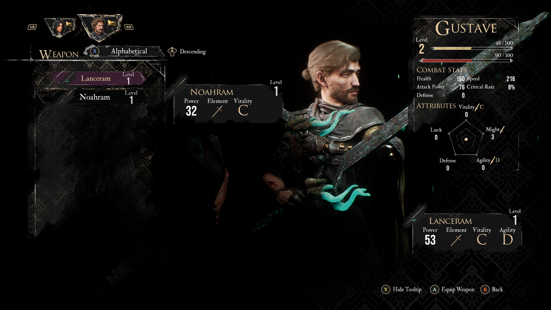 Weapon comparison in the equip menu