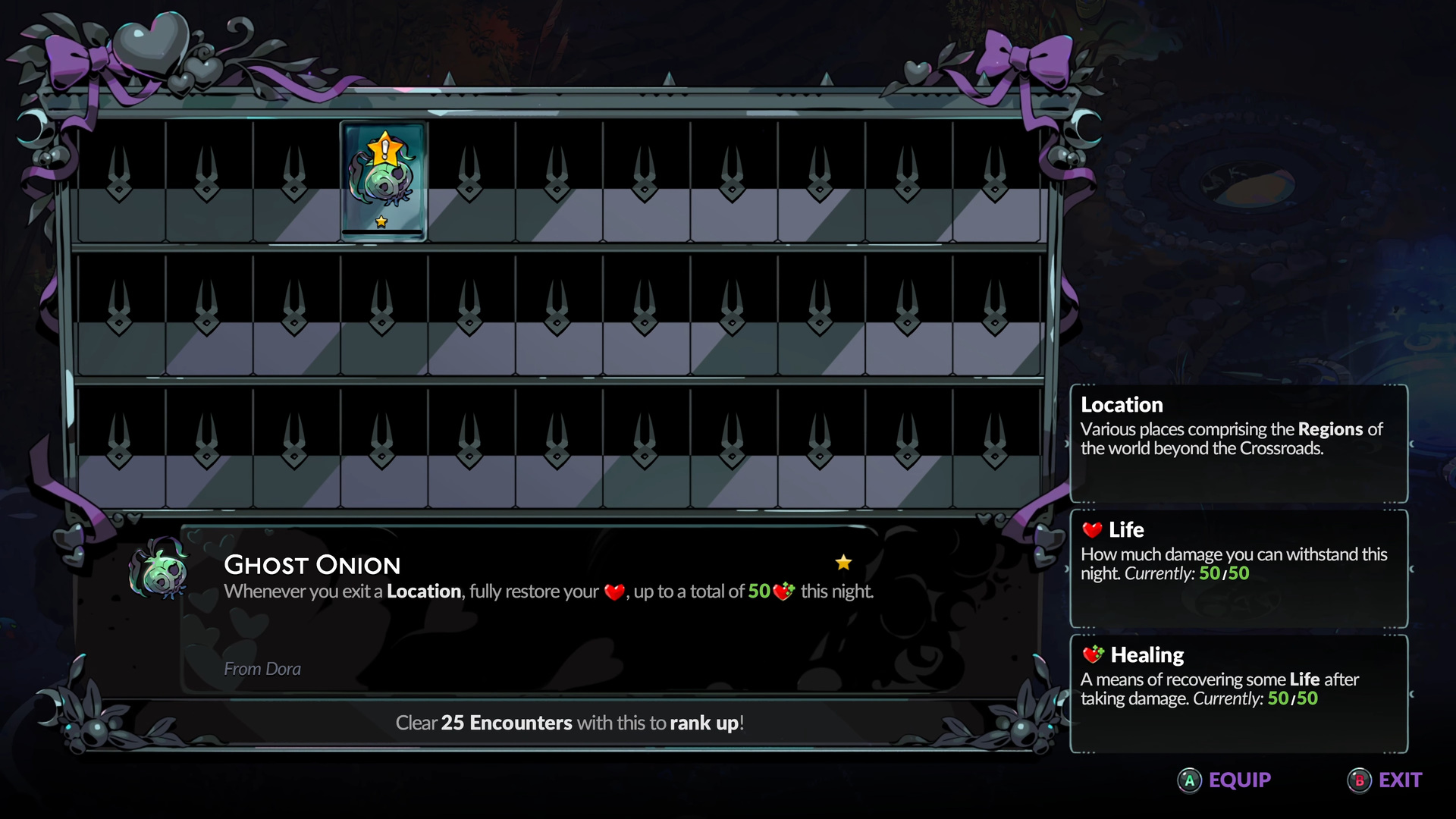 Hades II Nocturnal Arms select screen — Sister Blades, Umbral Flames, Moonstone Axe, Witch's Staff listed; right side shows the Crossroads altar; Umbral Flames description visible