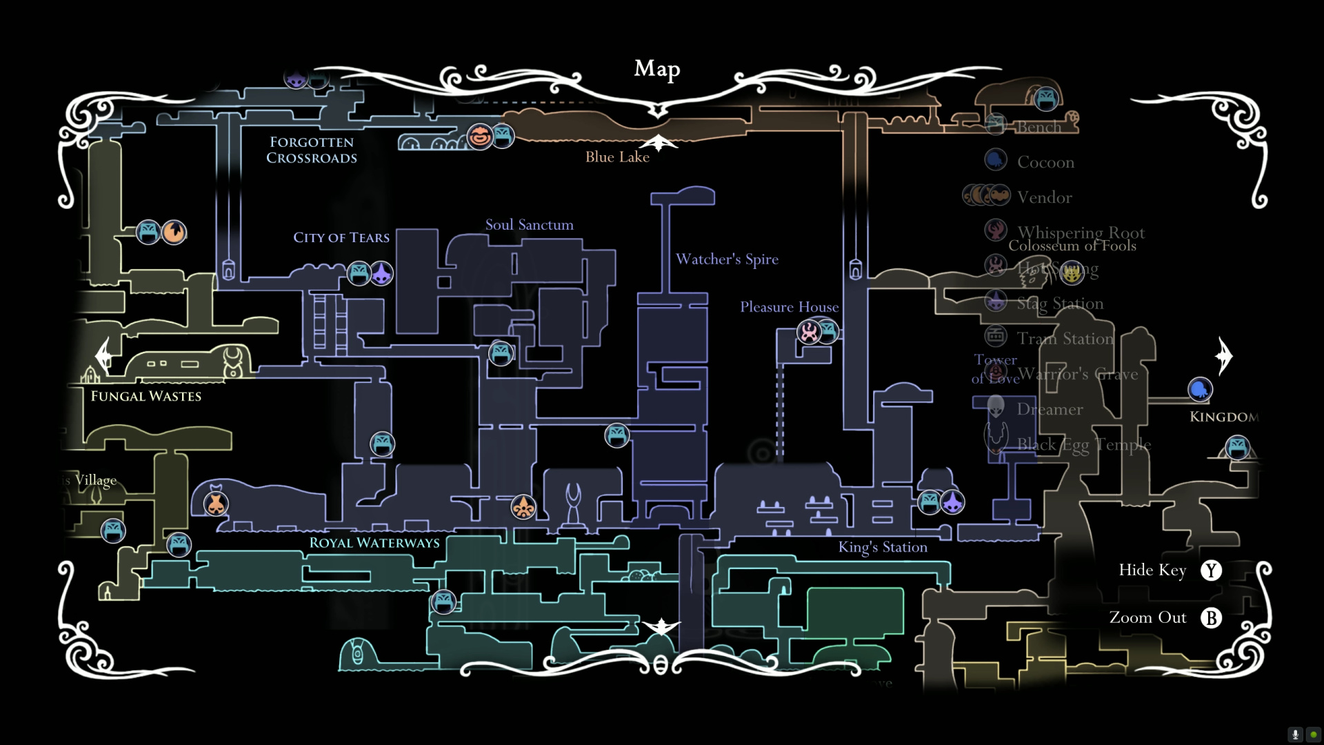 Hollow Knight world map of Hallownest