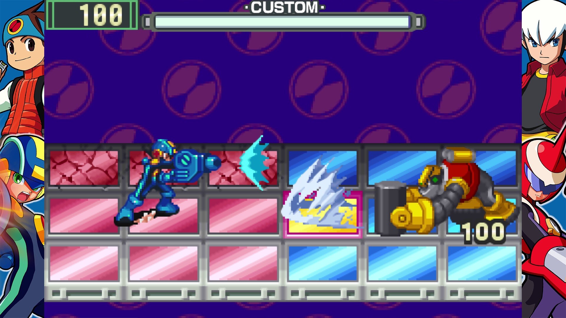 Mega Man Battle Network 6×3 grid combat with Custom Gauge