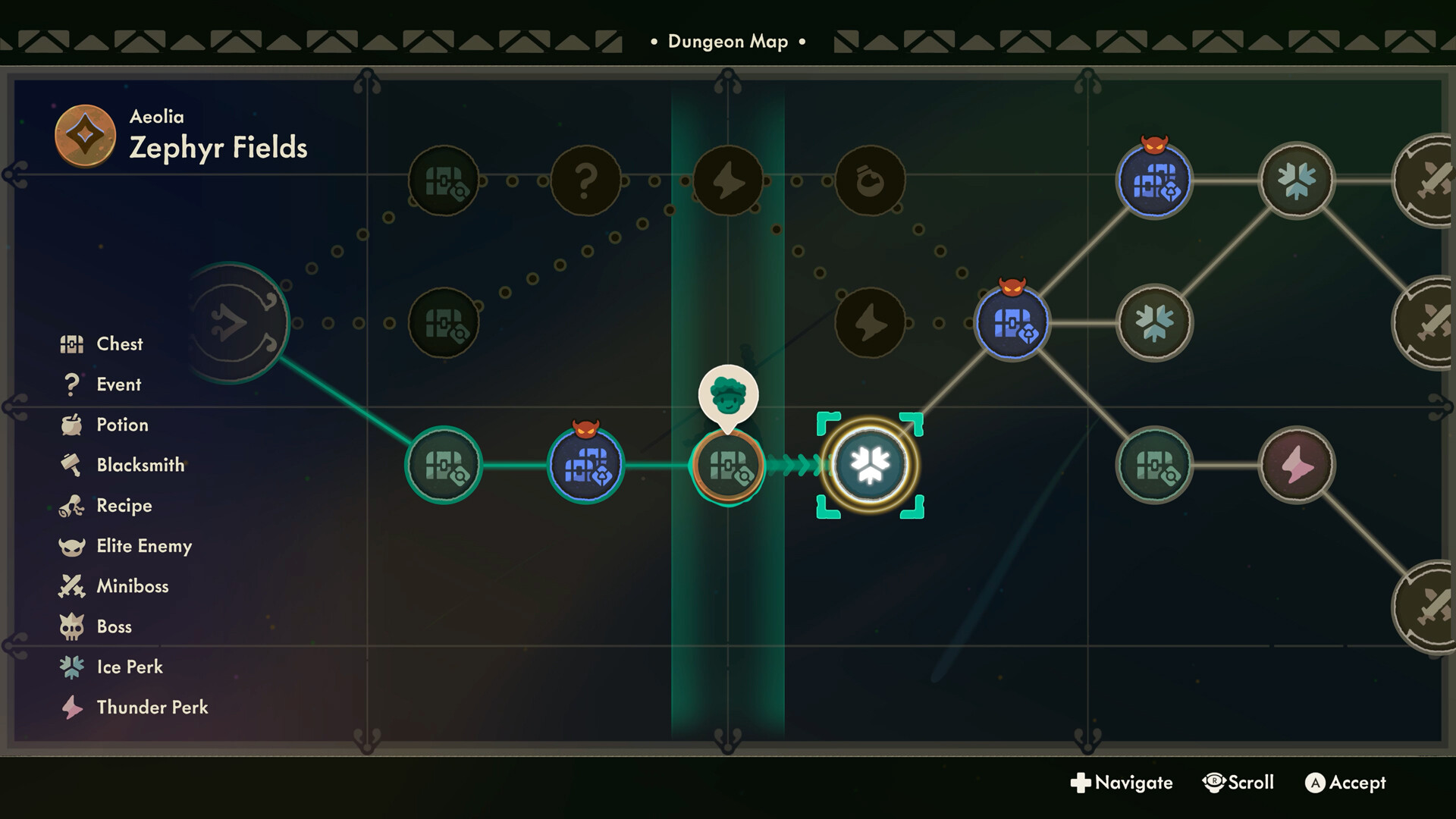 Moonlighter 2 dungeon map showing DAG of node types