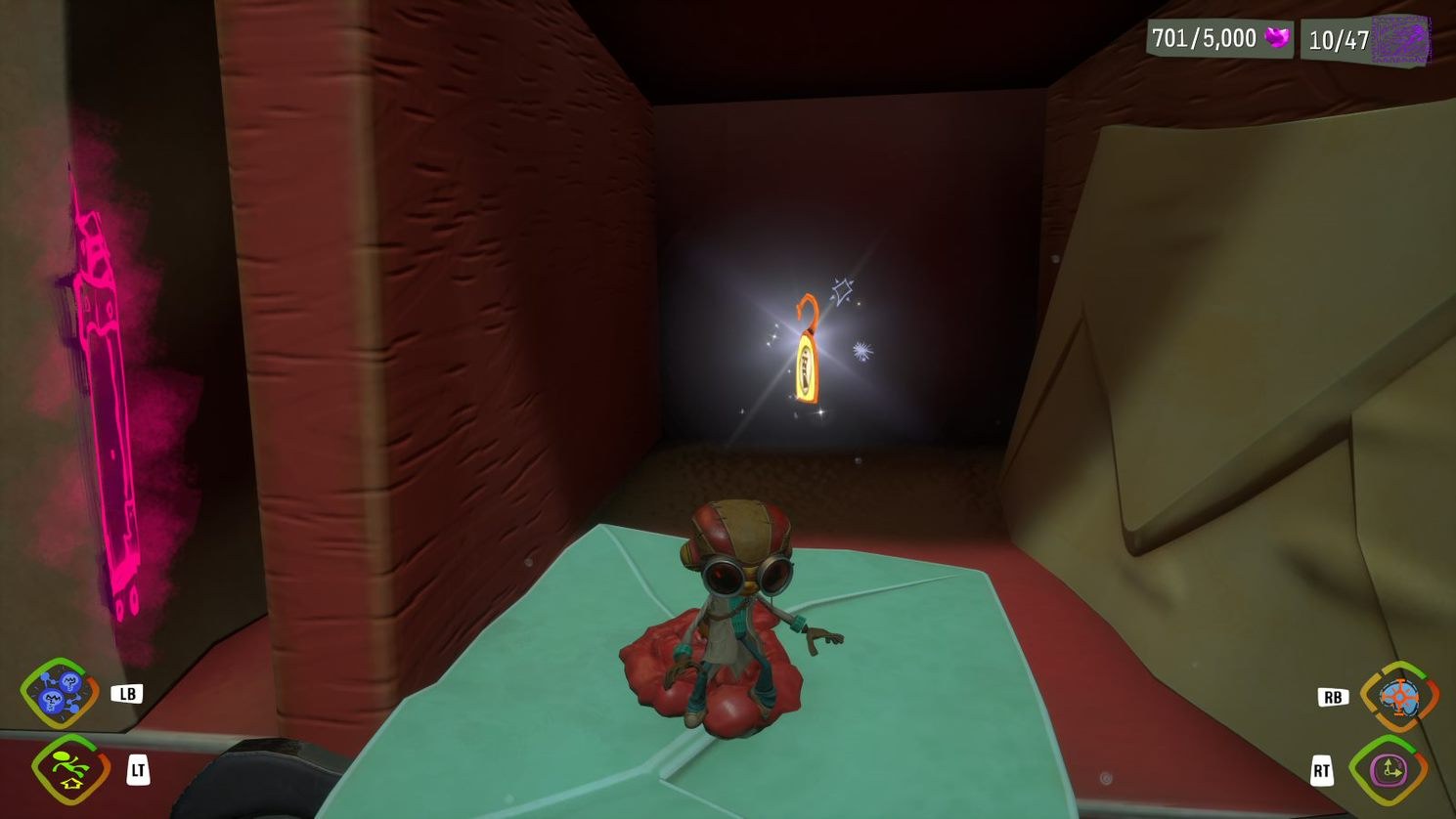 Psychonauts 2 HUD with four PSI powers bound to LB, LT, RB and RT