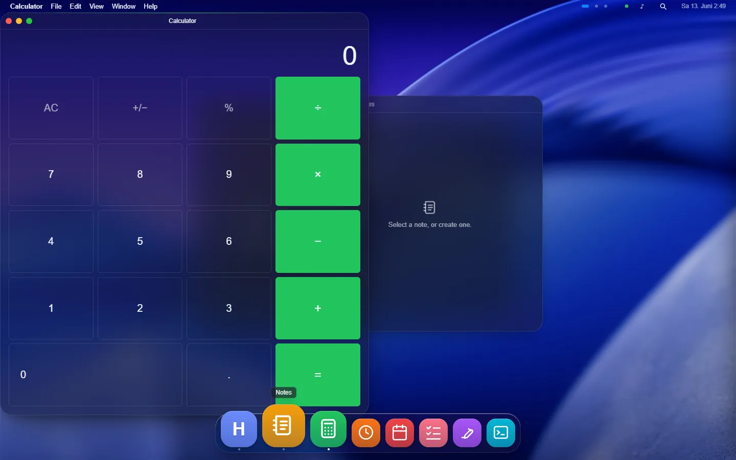 A macOS-style desktop with two windows snapped side by side over the dock and menu bar