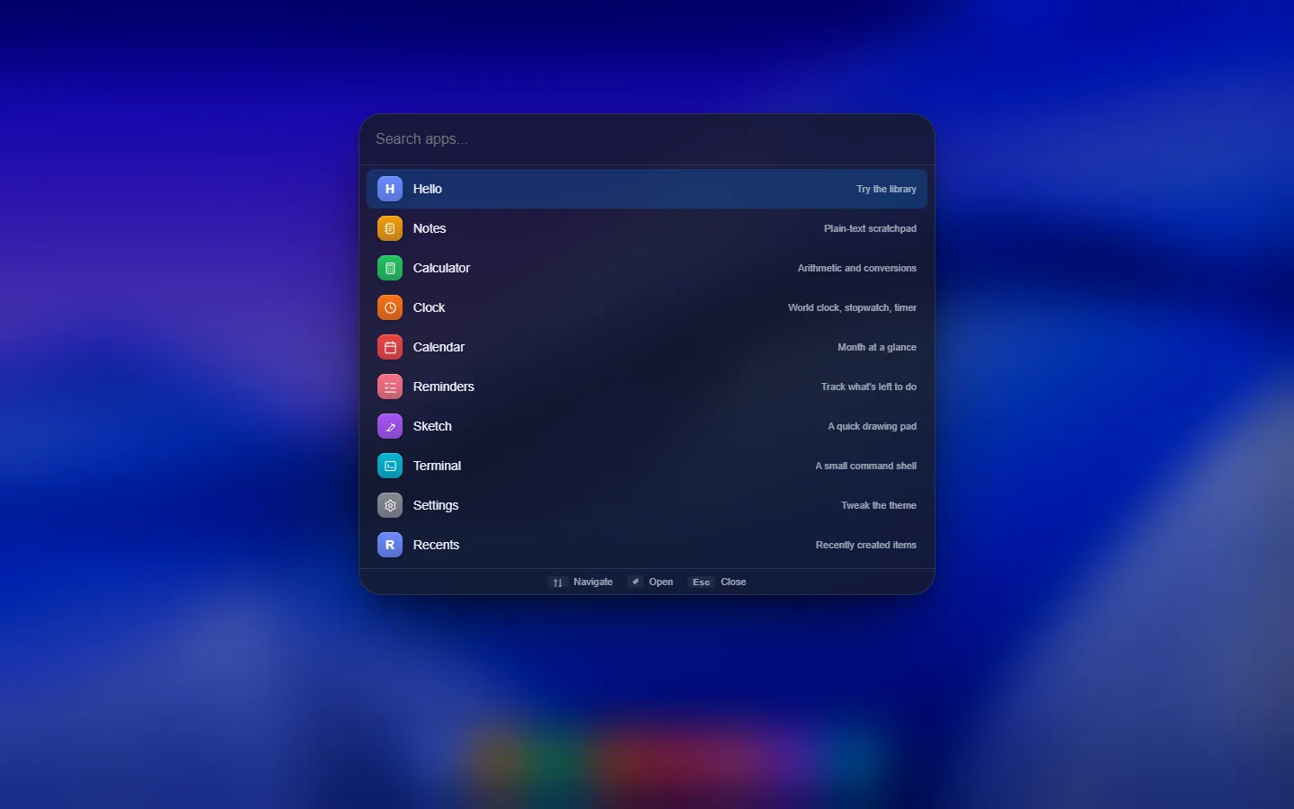 The Spotlight palette listing apps and system windows